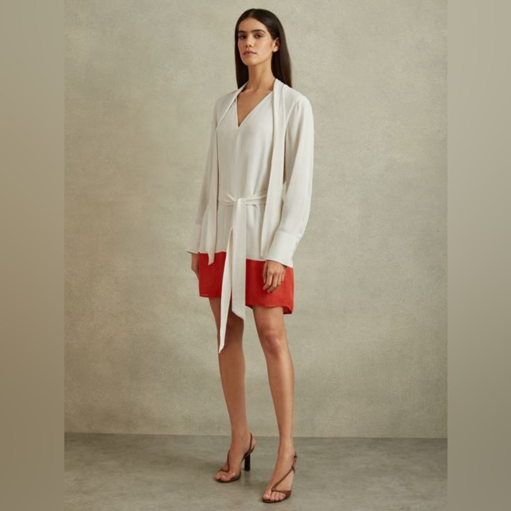 NWT REISS Marta Color Blocked Tie Neck Dress
